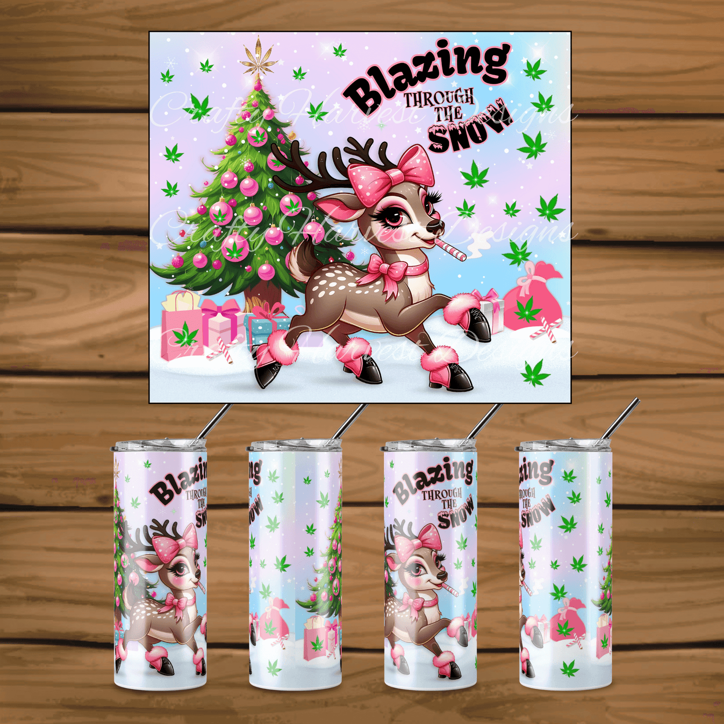 Blazing Through the Snow Tumbler Wrap | Marijuana Holiday Designs - Crafty Harvest Designs
