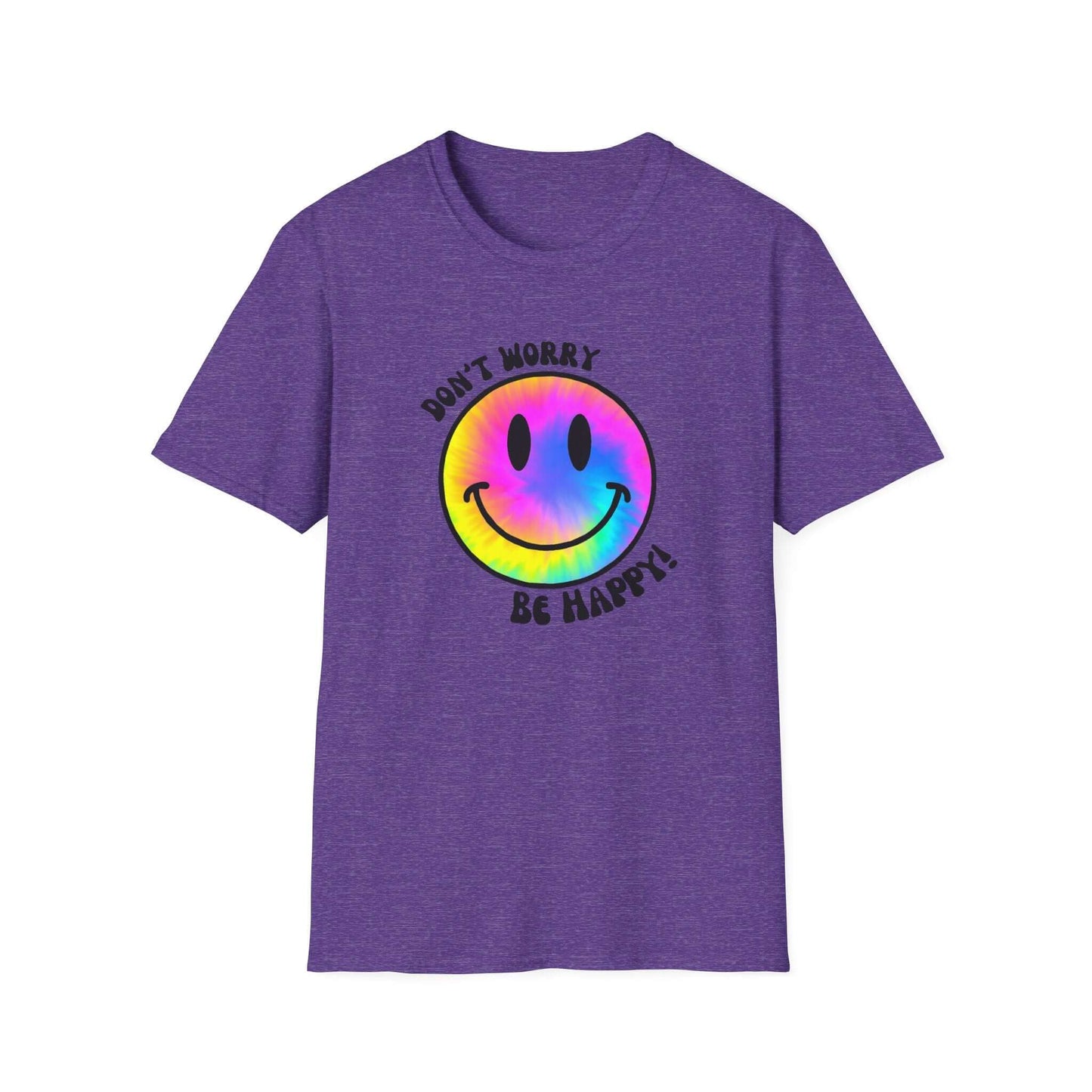 Don’t Worry, Be Happy! Rainbow Tie-Dye Smiley Face Unisex Softstyle T-Shirt