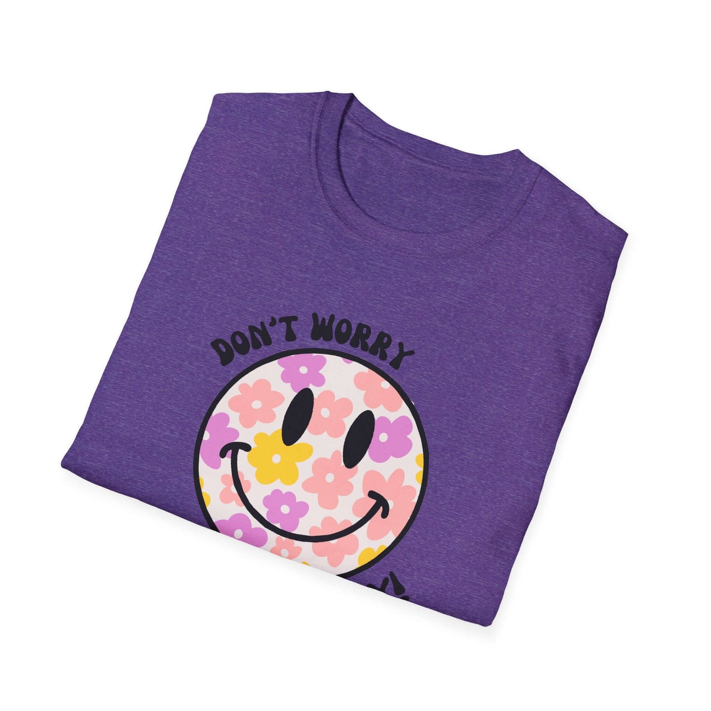 Don’t Worry, Be Happy! Floral Daisy Smiley Face Unisex Softstyle T-Shirt