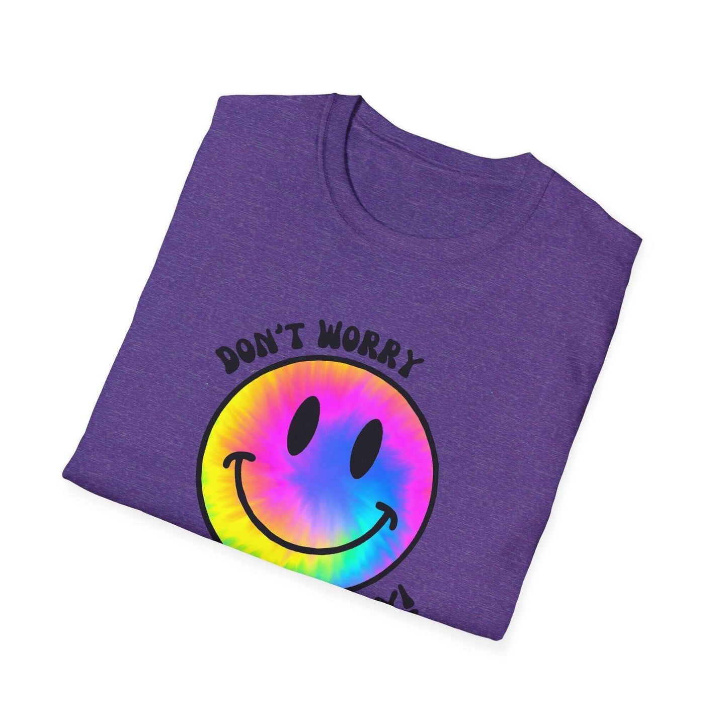 Don’t Worry, Be Happy! Rainbow Tie-Dye Smiley Face Unisex Softstyle T-Shirt