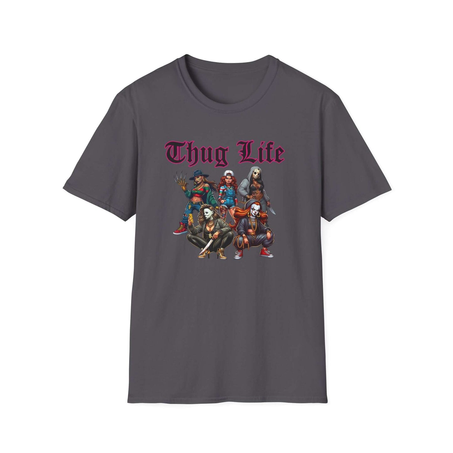 Lady Thug Life Black Font with Pink Outline Horror Character Unisex Softstyle T-Shirt