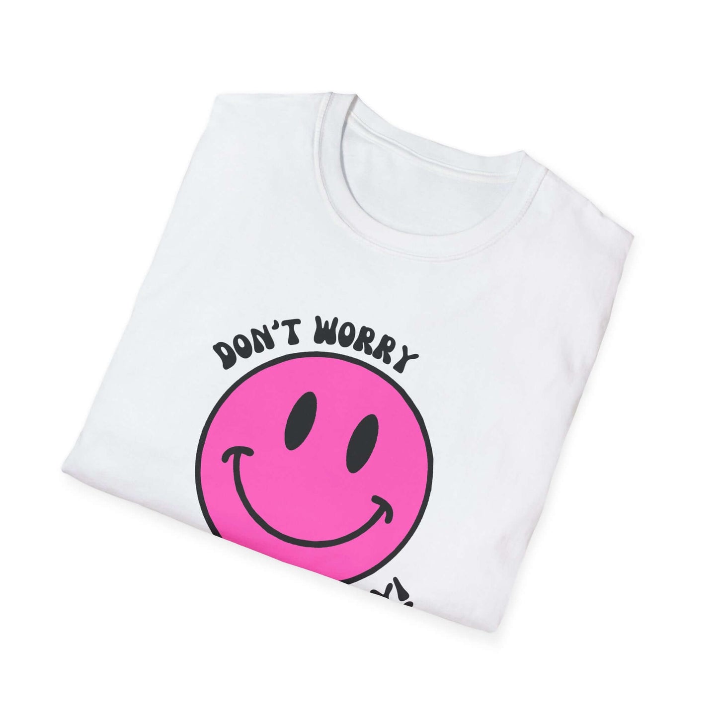 Don’t Worry, Be Happy! Pink Smiley Face Unisex Softstyle T-Shirt