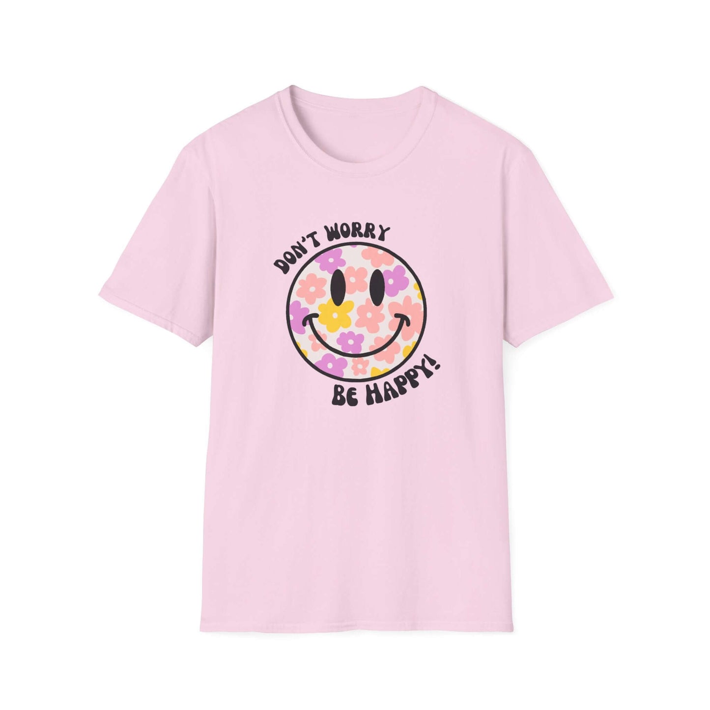 Don’t Worry, Be Happy! Floral Daisy Smiley Face Unisex Softstyle T-Shirt
