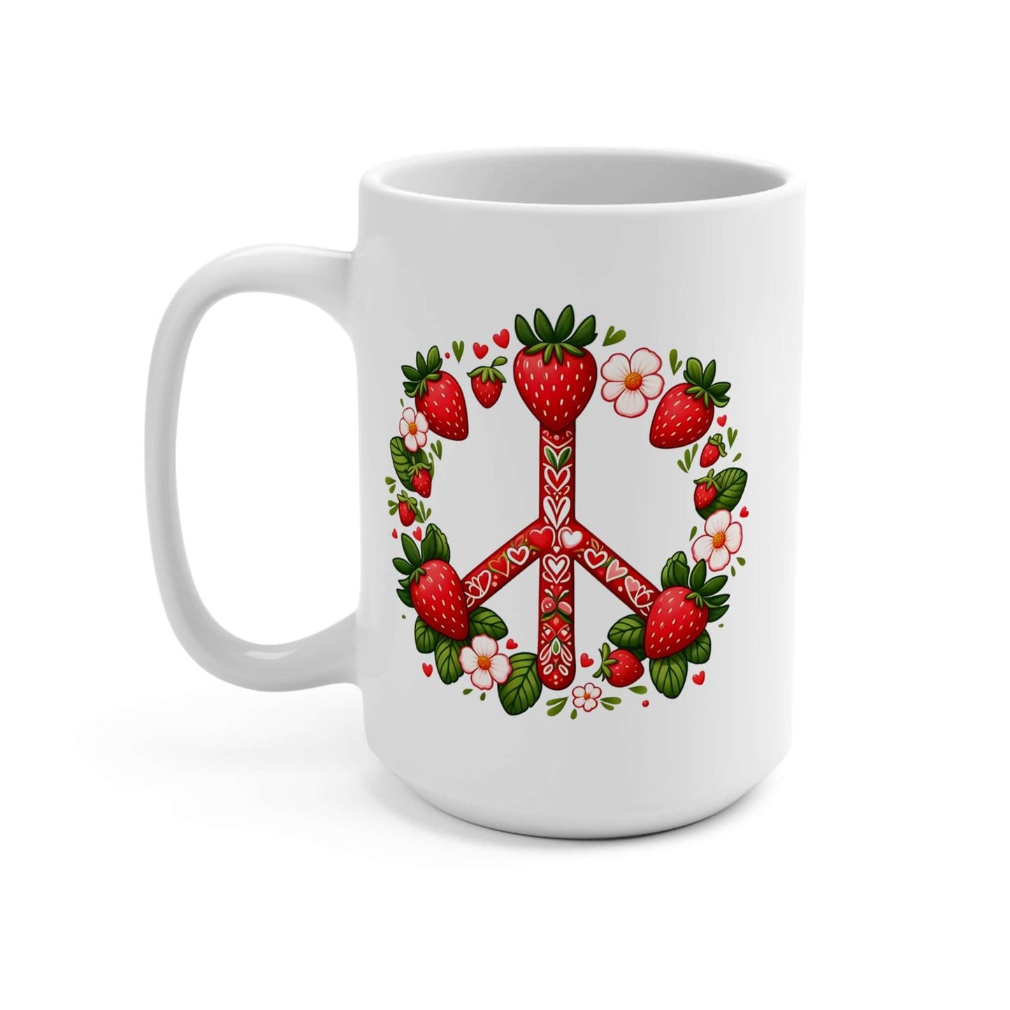 Strawberry Peace Coffee Mug | 15oz Ceramic