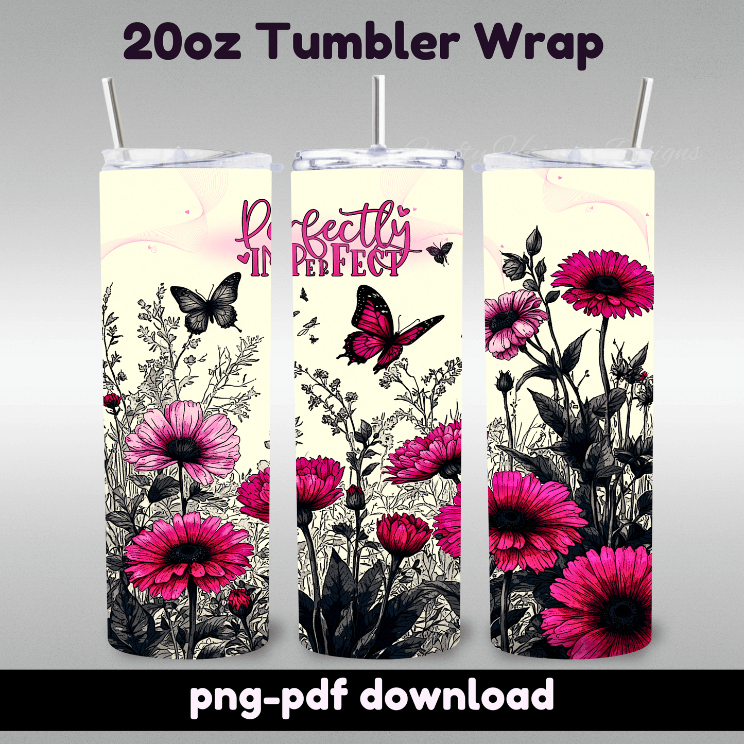 20oz Skinny Tumbler Wrap | Boho Floral Line Art - Perfectly Imperfect PNG” - Crafty Harvest Designs