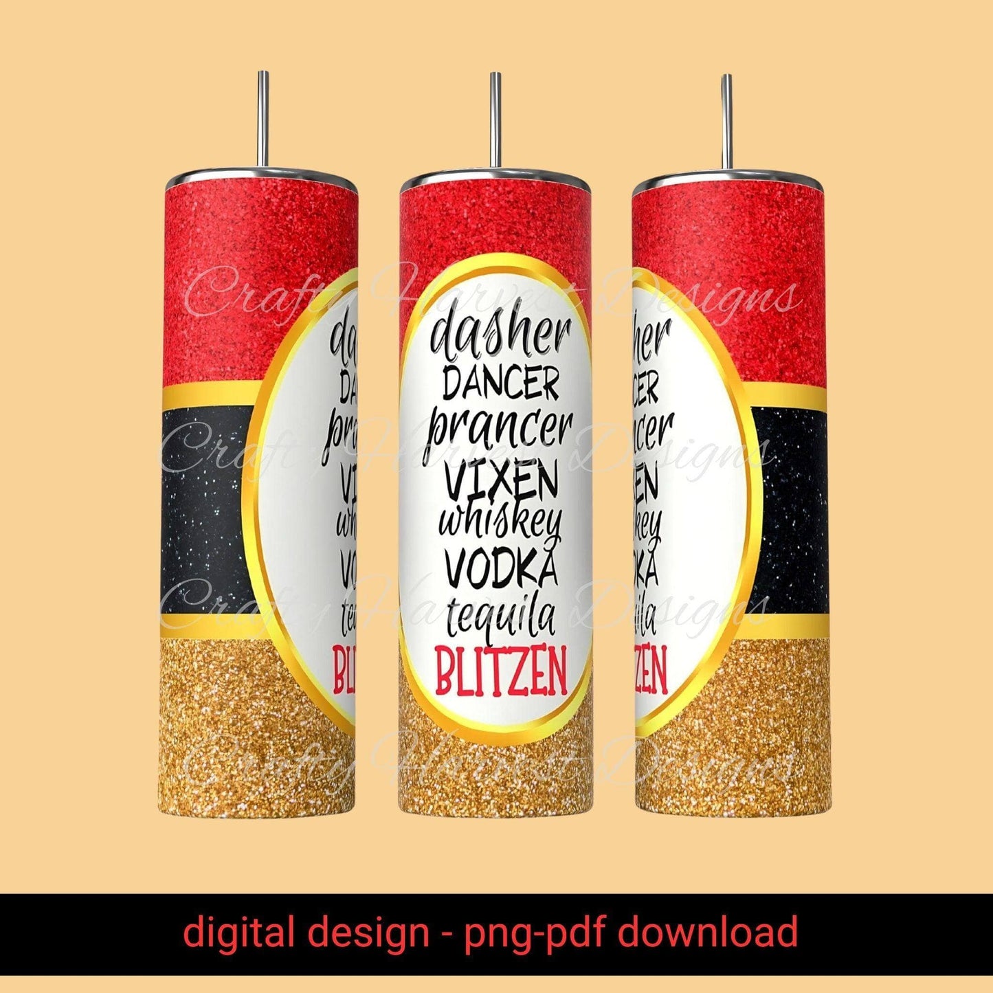 20oz Skinny Tumbler Wrap | Christmas Wine & Reindeer Names PNG - Crafty Harvest Designs