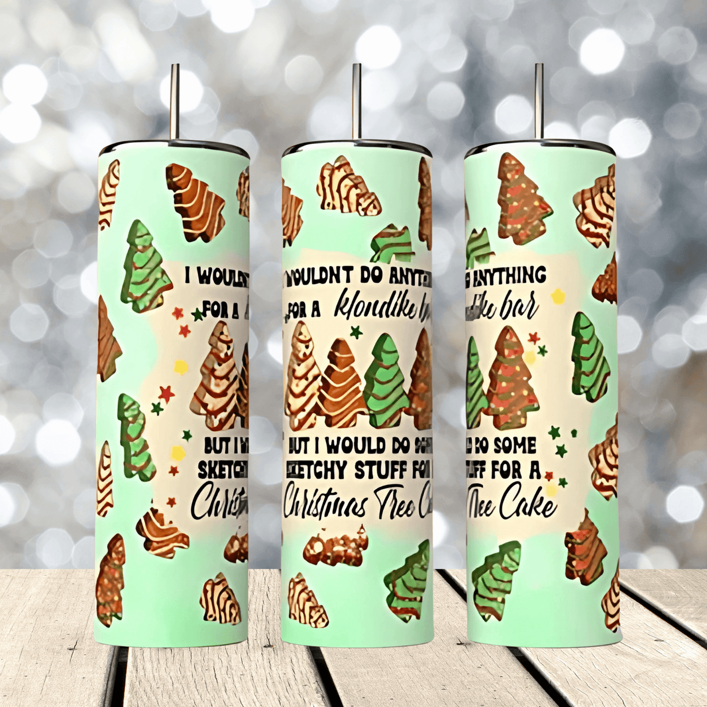 20oz Skinny Tumbler Wrap | Sketchy Christmas Tree Cake PNG - Crafty Harvest Designs