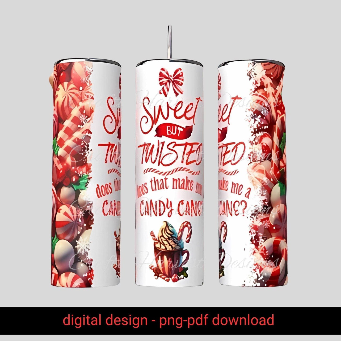 20oz Skinny Tumbler Wrap | Sweet but Twisted Candy Cane PNG - Crafty Harvest Designs