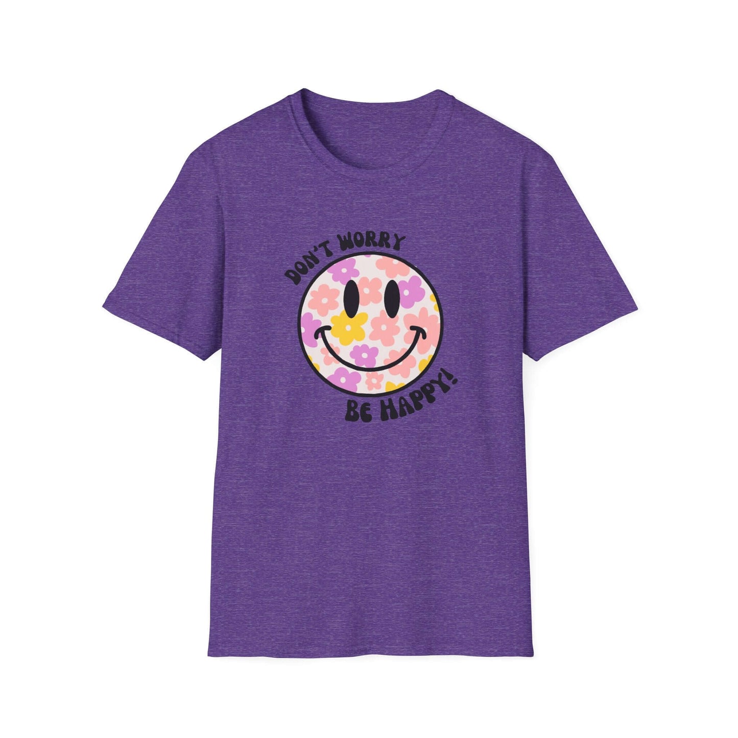 Don’t Worry, Be Happy! Floral Daisy Smiley Face Unisex Softstyle T-Shirt