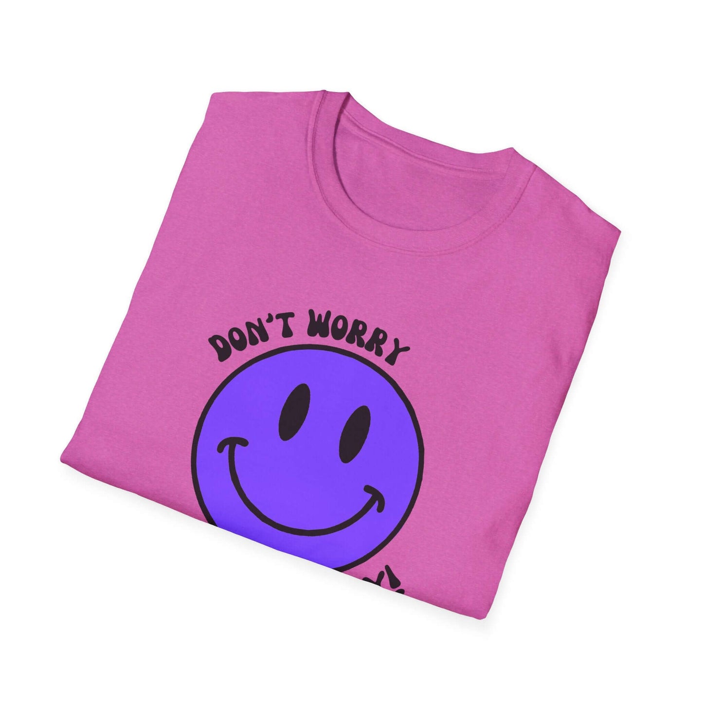 Don’t Worry, Be Happy! Purple Smiley Face Unisex Softstyle T-Shirt