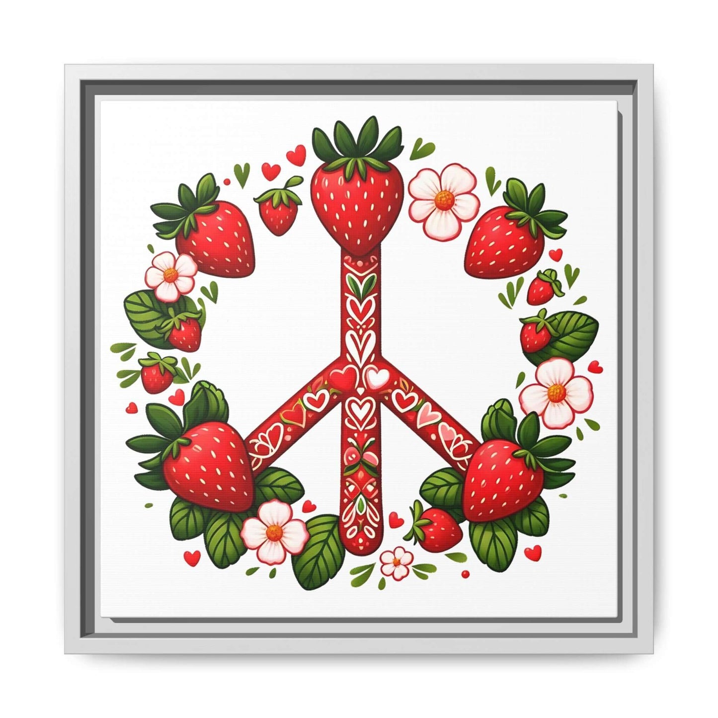Strawberry Peace Sign Framed Matte Canvas Print (Multi-color)
