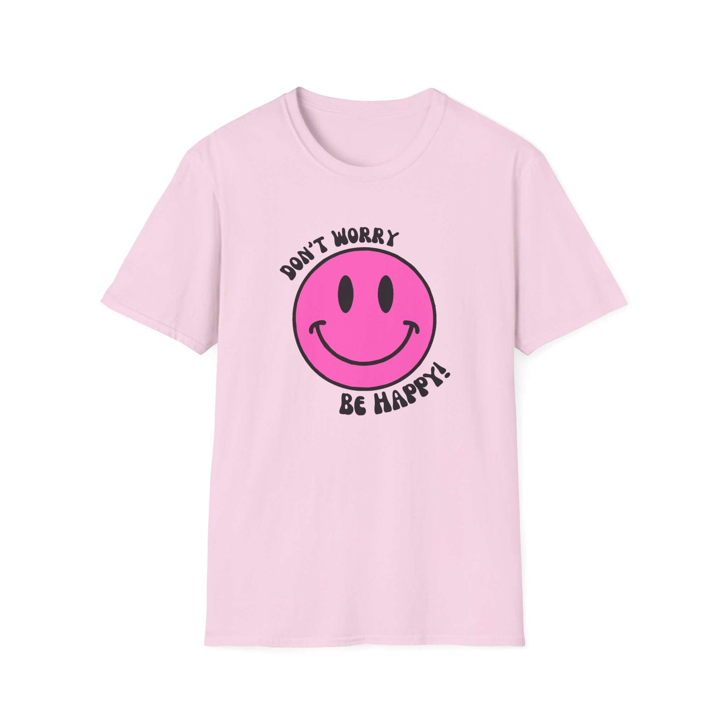 Don’t Worry, Be Happy! Pink Smiley Face Unisex Softstyle T-Shirt