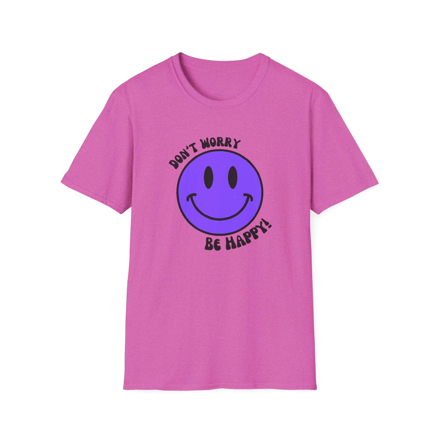 Don’t Worry, Be Happy! Purple Smiley Face Unisex Softstyle T-Shirt
