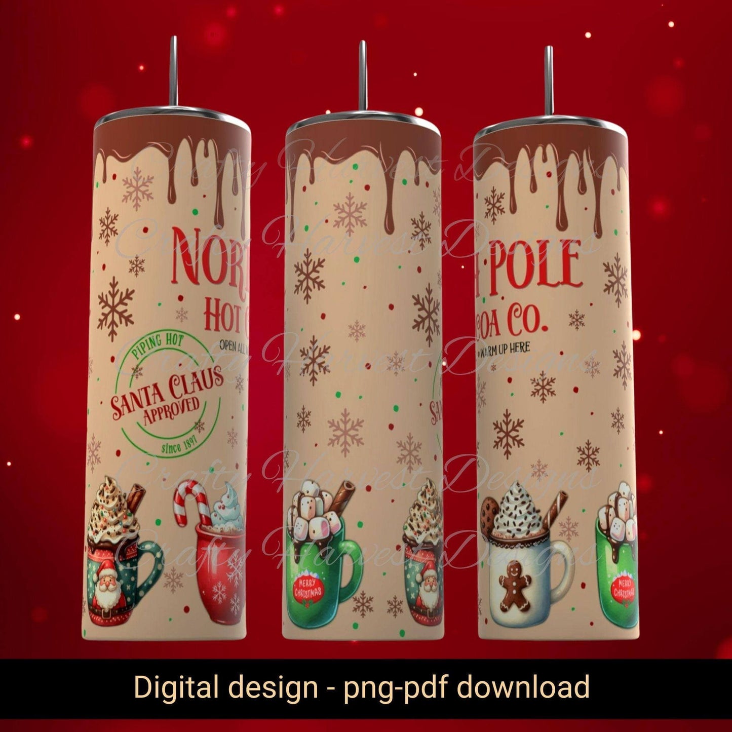 20oz Skinny Tumbler Wrap | North Pole Hot Cocoa Company Christmas PNG - Crafty Harvest Designs