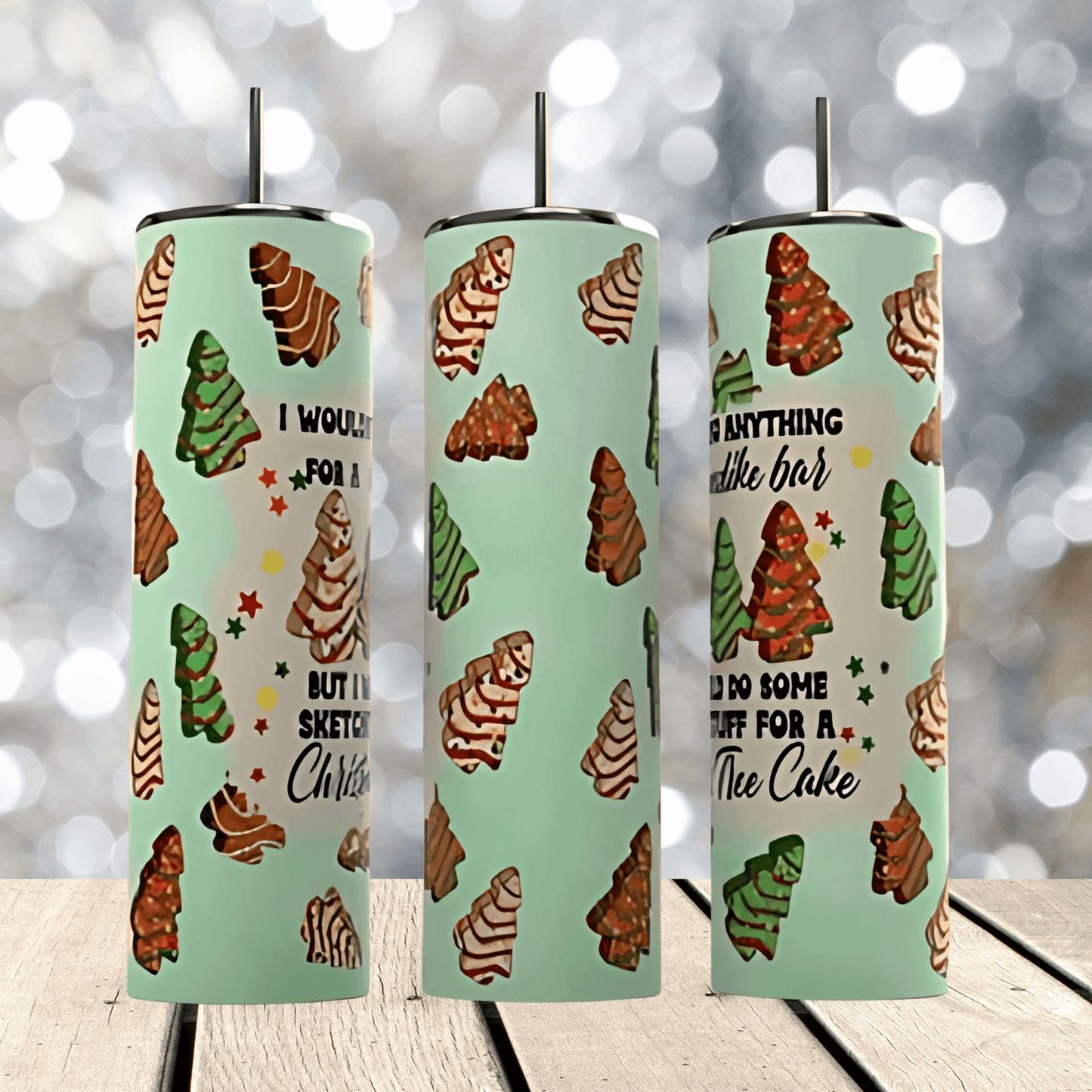 20oz Skinny Tumbler Wrap | Sketchy Christmas Tree Cake PNG - Crafty Harvest Designs