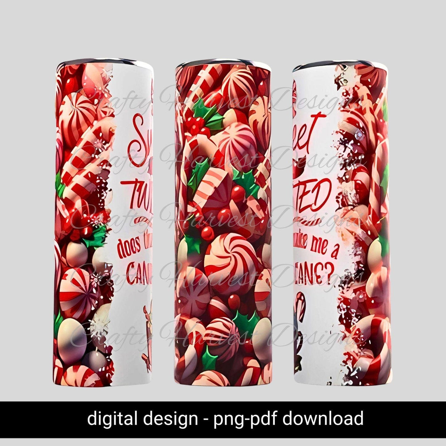 20oz Skinny Tumbler Wrap | Sweet but Twisted Candy Cane PNG - Crafty Harvest Designs
