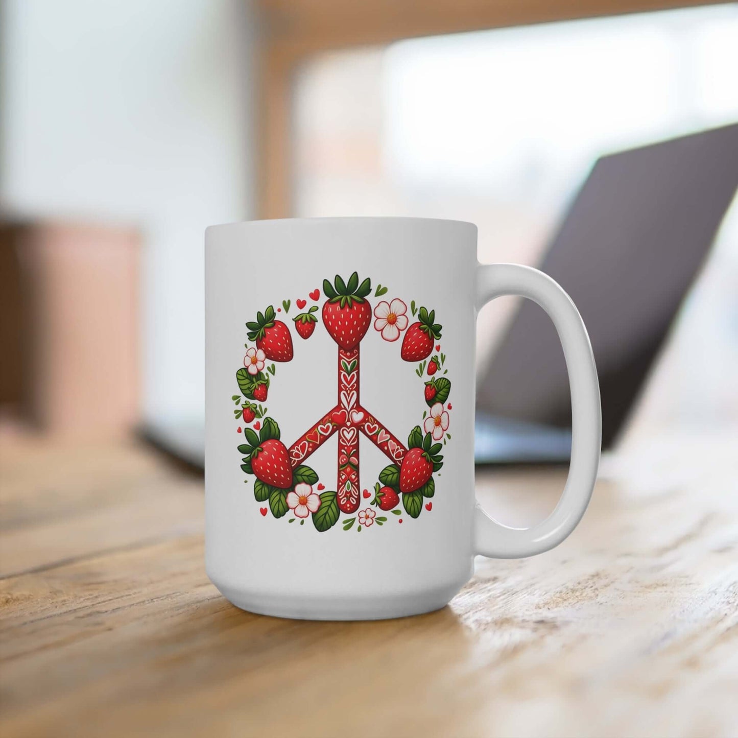 Strawberry Peace Coffee Mug | 15oz Ceramic