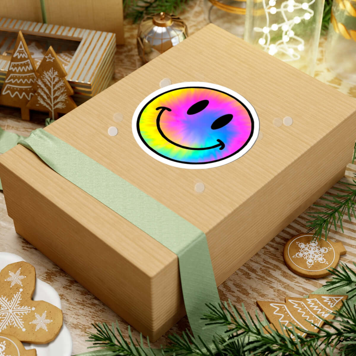 Rainbow Tie-Dye Smiley Face Sticker | Kiss-Cut Vinyl Decal / Stickers