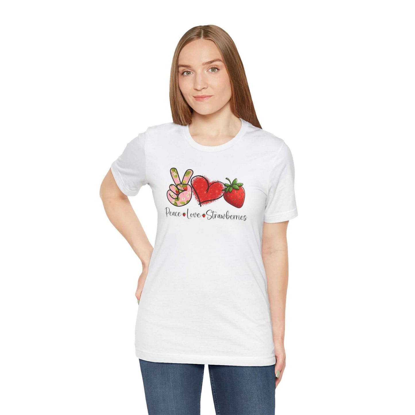 Peace Love Strawberries Unisex Jersey Short Sleeve Tee | Soft & Stylish Tee