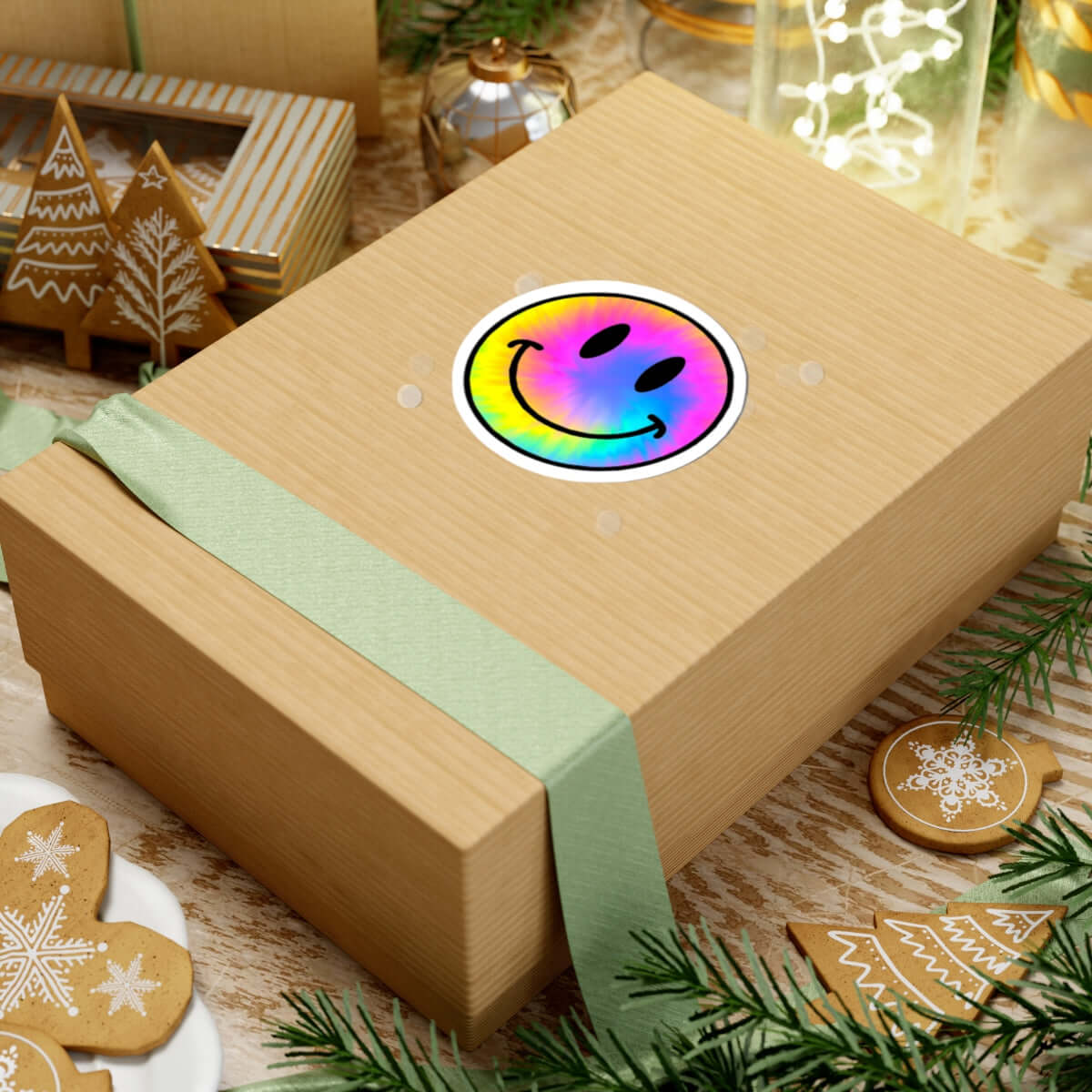 Rainbow Tie-Dye Smiley Face Sticker | Kiss-Cut Vinyl Decal / Stickers