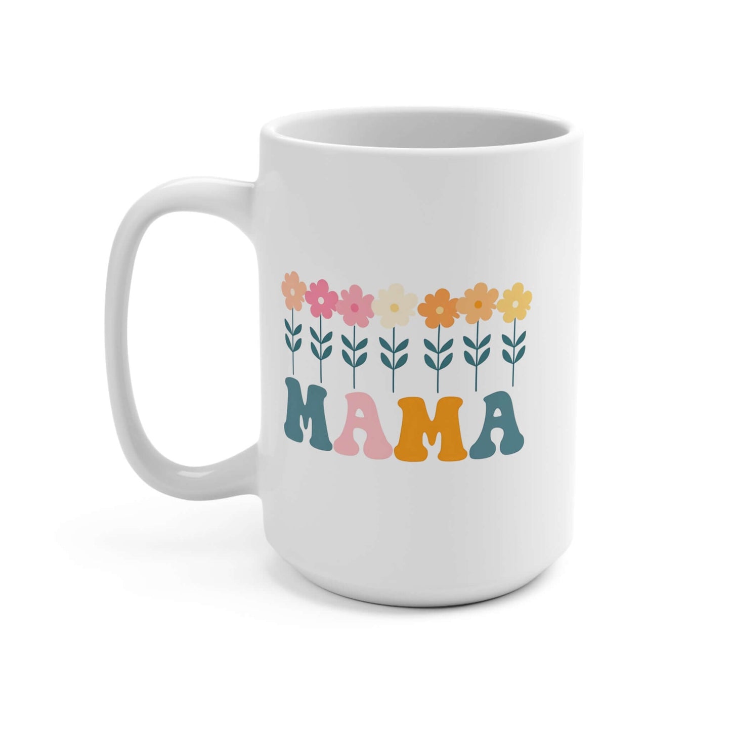 Mama Floral White Ceramic Mug | 15oz Mama Coffee Cup