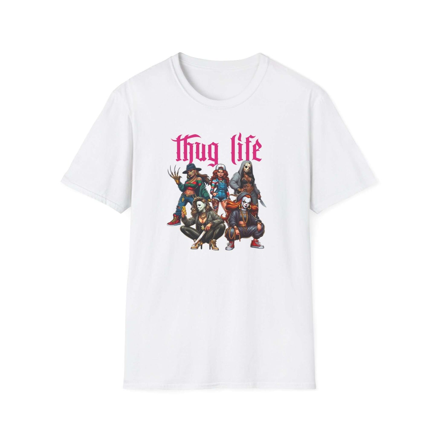 Lady Thug Life Pink Font Horror Character Unisex Softstyle T-Shirt