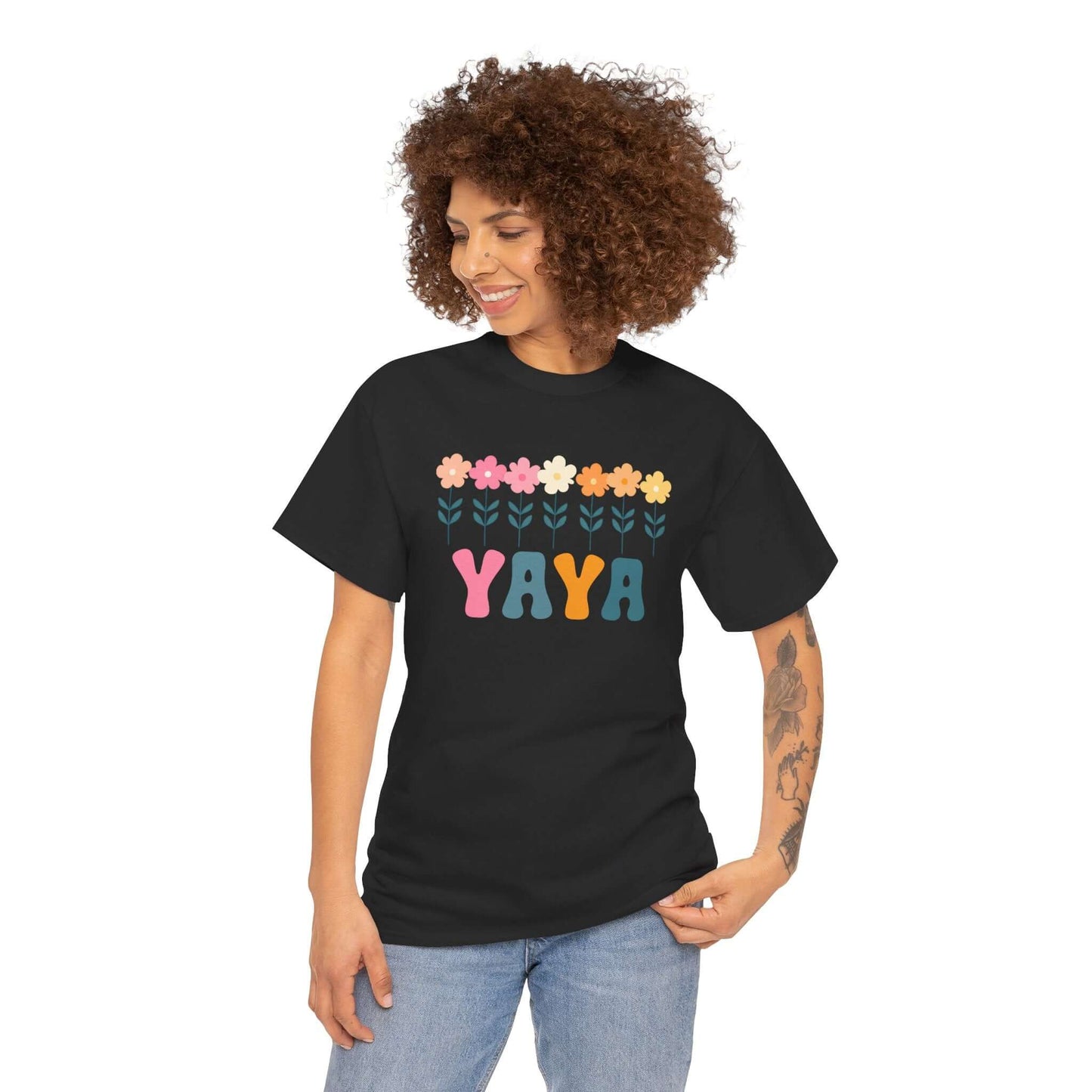 Floral Yaya Unisex Heavy Cotton Tee | Retro Daisy Yaya Shirt