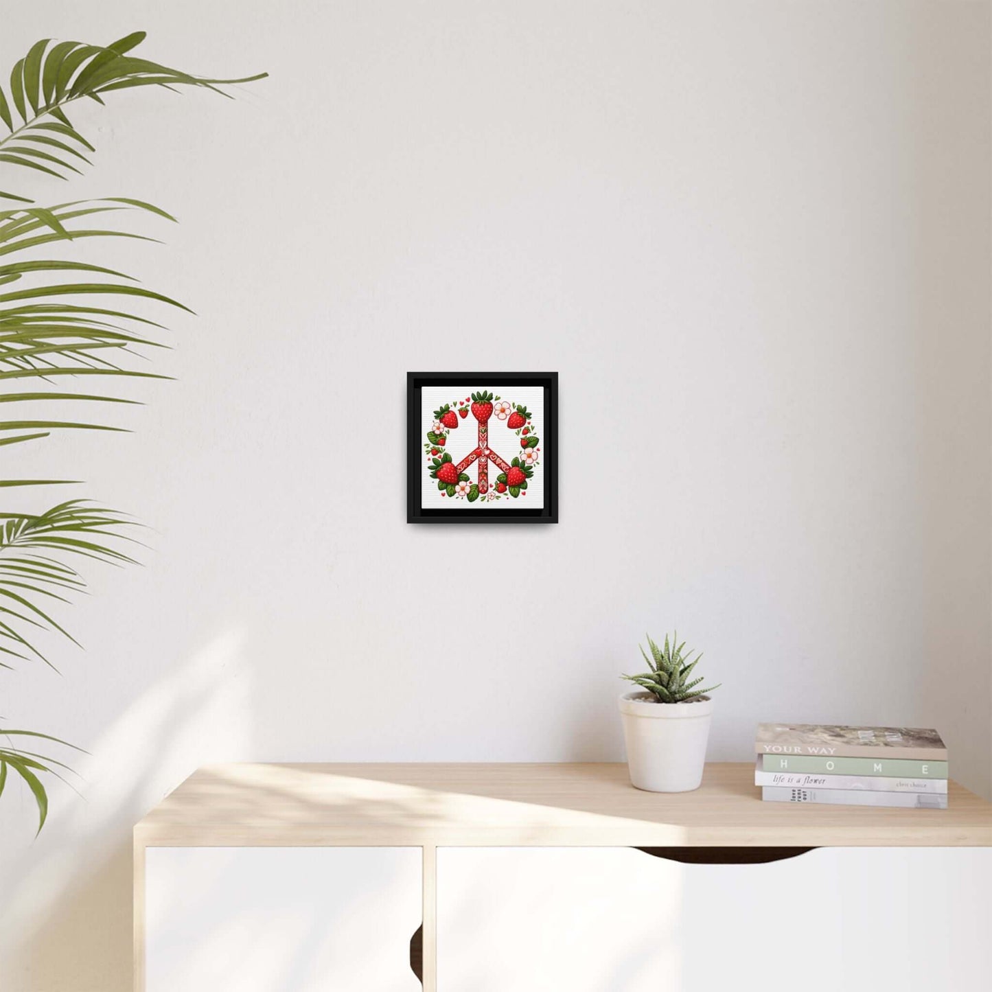 Strawberry Peace Sign Framed Matte Canvas Print (Multi-color)