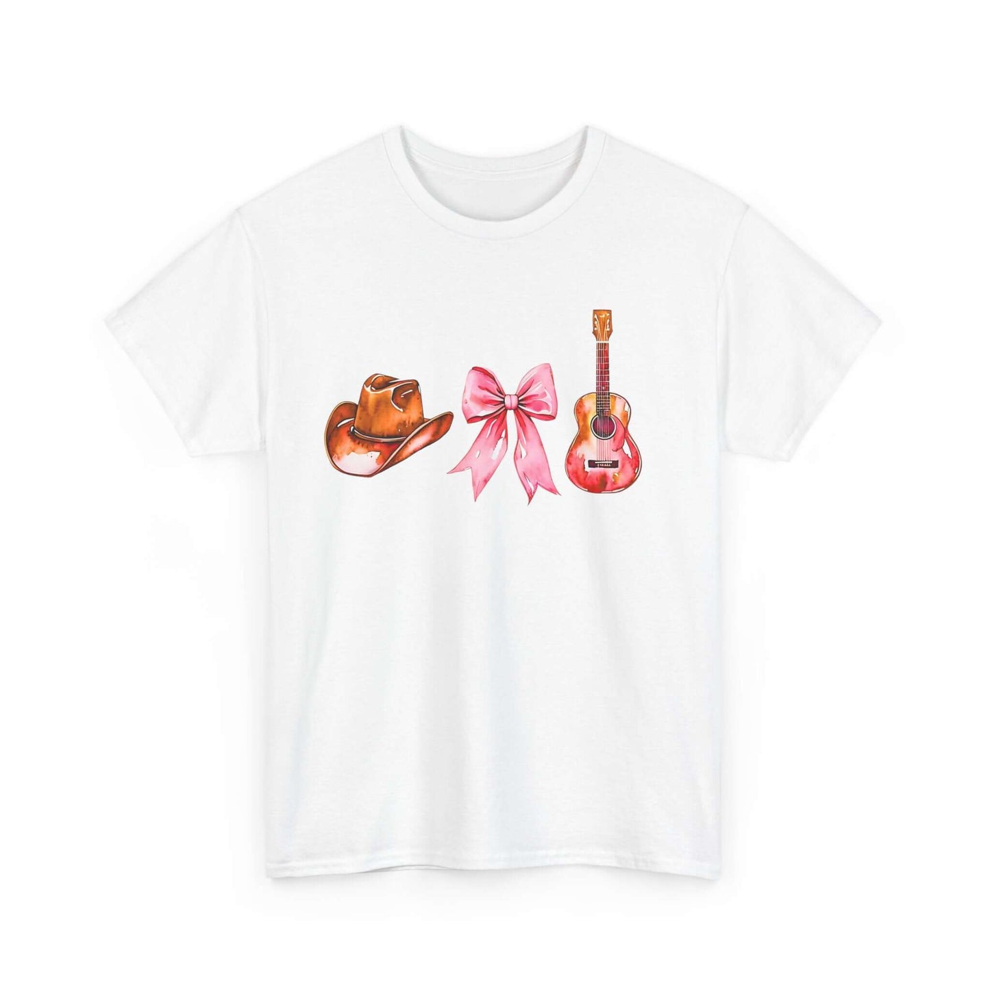 Cowgirl Aesthetic Unisex Heavy Cotton Tee | Western Hat, Bow & Guitar