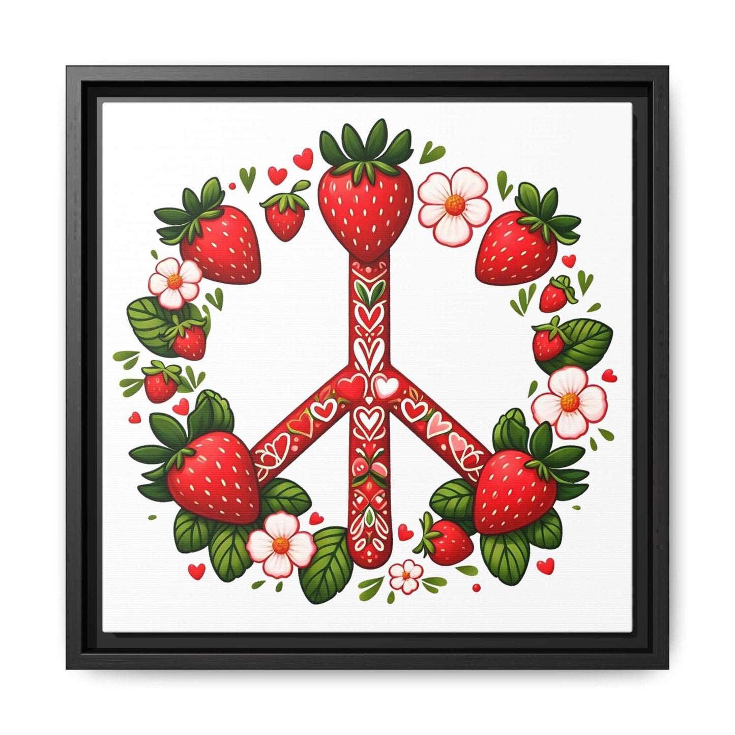 Strawberry Peace Sign Framed Matte Canvas Print (Multi-color)