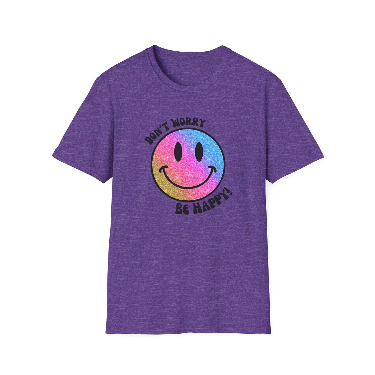 Don’t Worry, Be Happy! Rainbow Glitter Smiley Face Unisex Softstyle T-Shirt