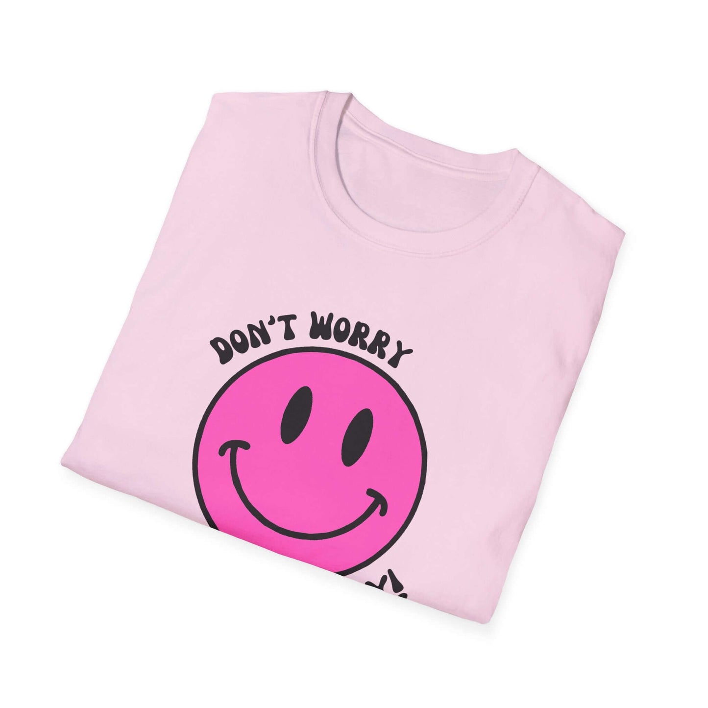 Don’t Worry, Be Happy! Pink Smiley Face Unisex Softstyle T-Shirt