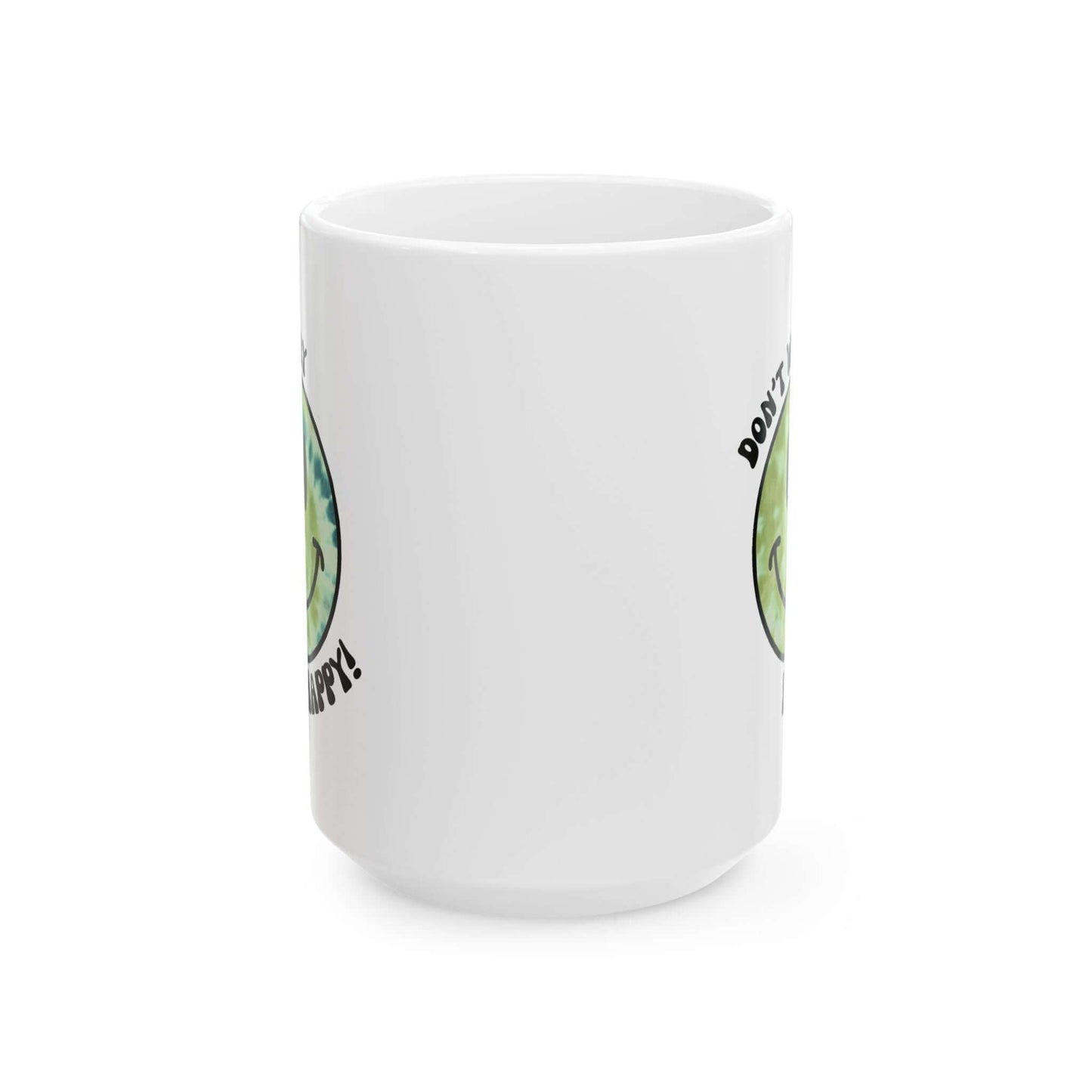 Don’t Worry, Be Happy! Green Tie-Dye Smiley Face Ceramic Mug, (11oz, 15oz)