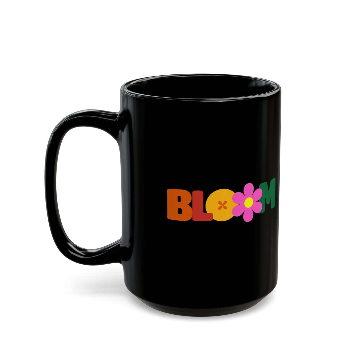 Floral BLOOM Black Ceramic Mug (11oz, 15oz) | Retro BLOOM Coffee Cup