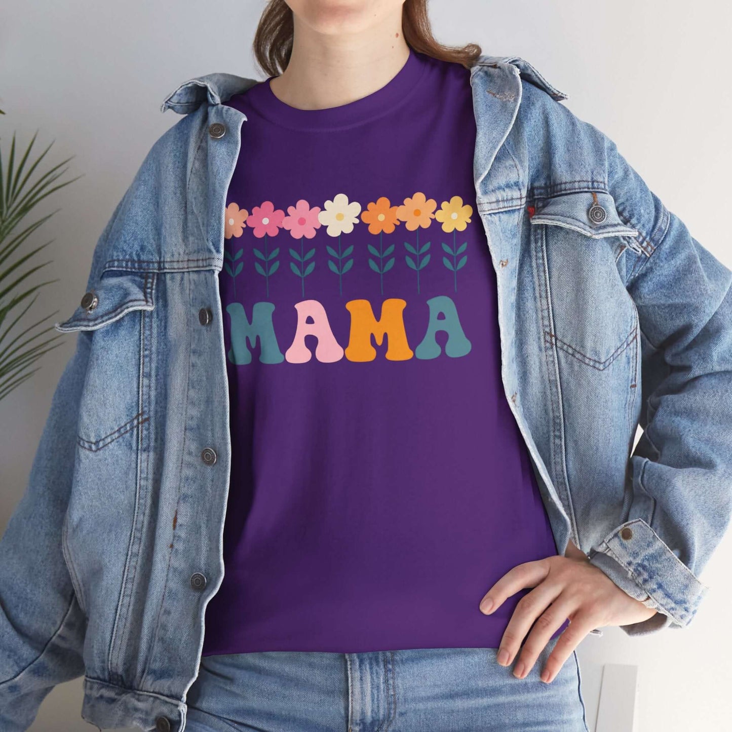 Daisy Mama Unisex Heavy Cotton Tee | Retro Floral Mom Shirt