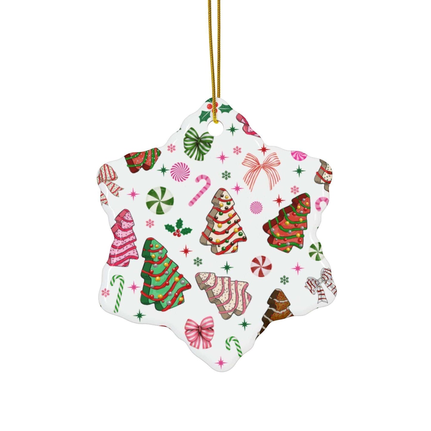 Christmas Tree Cakes and Bows, Ceramic Ornament - Crafty Harvest Designs
