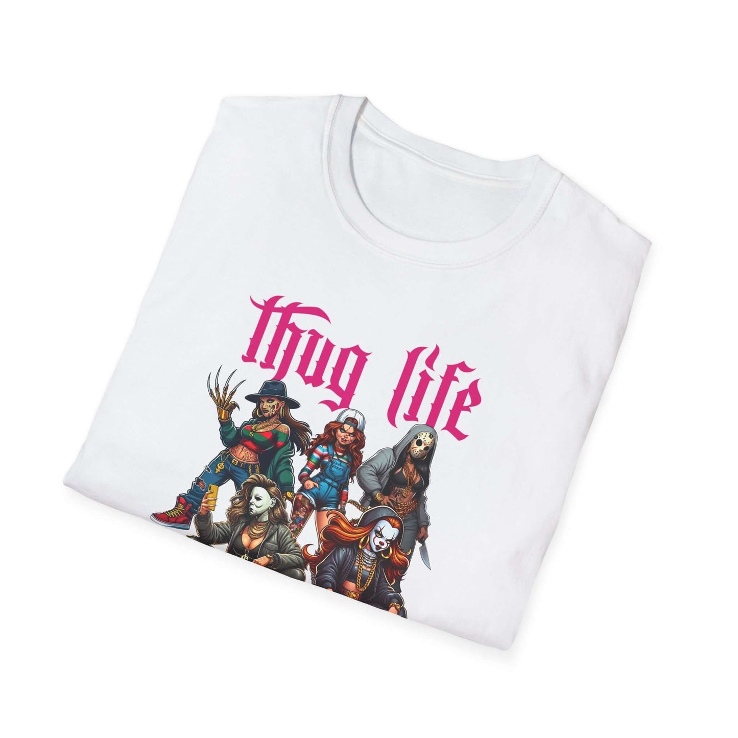Lady Thug Life Pink Font Horror Character Unisex Softstyle T-Shirt