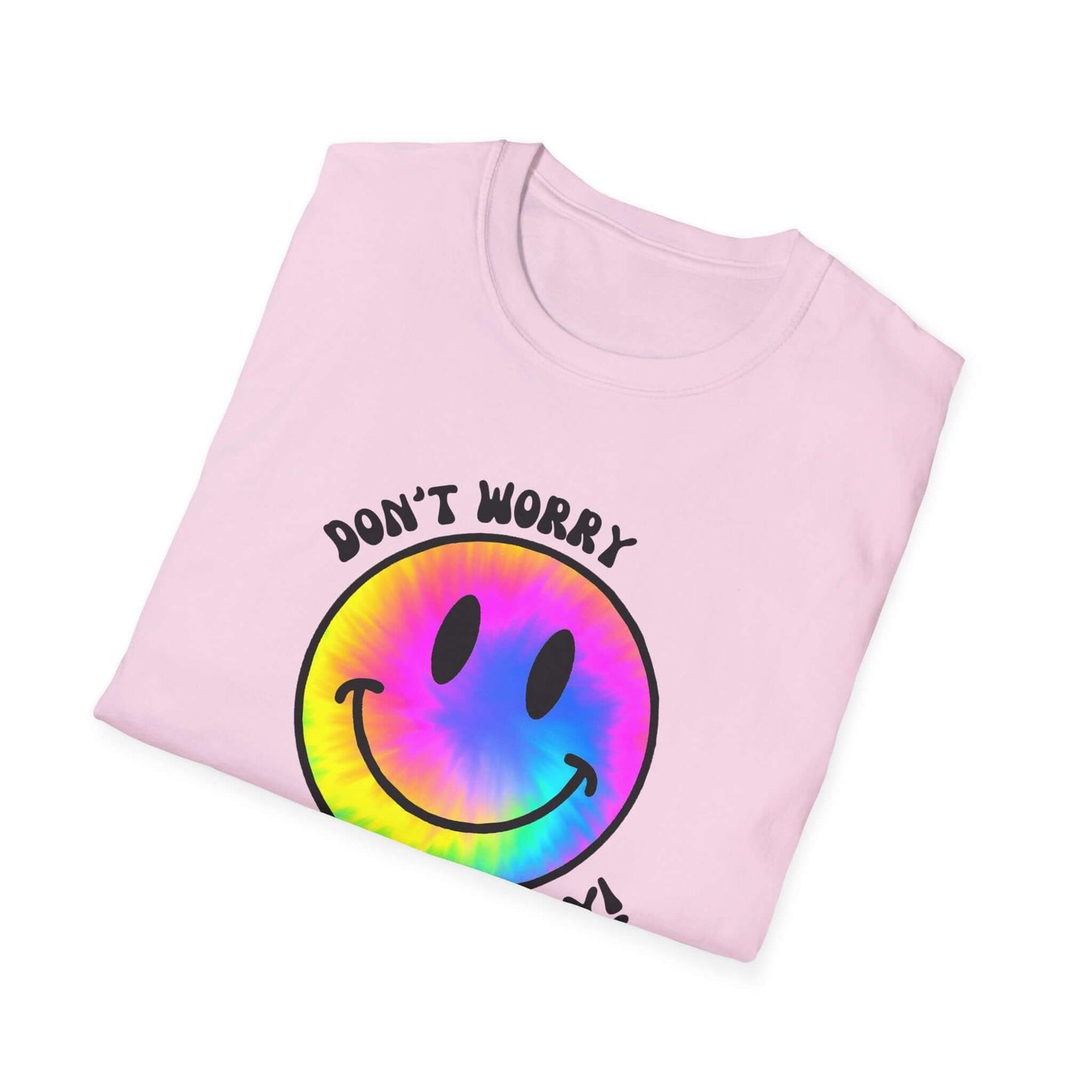 Don’t Worry, Be Happy! Rainbow Tie-Dye Smiley Face Unisex Softstyle T-Shirt