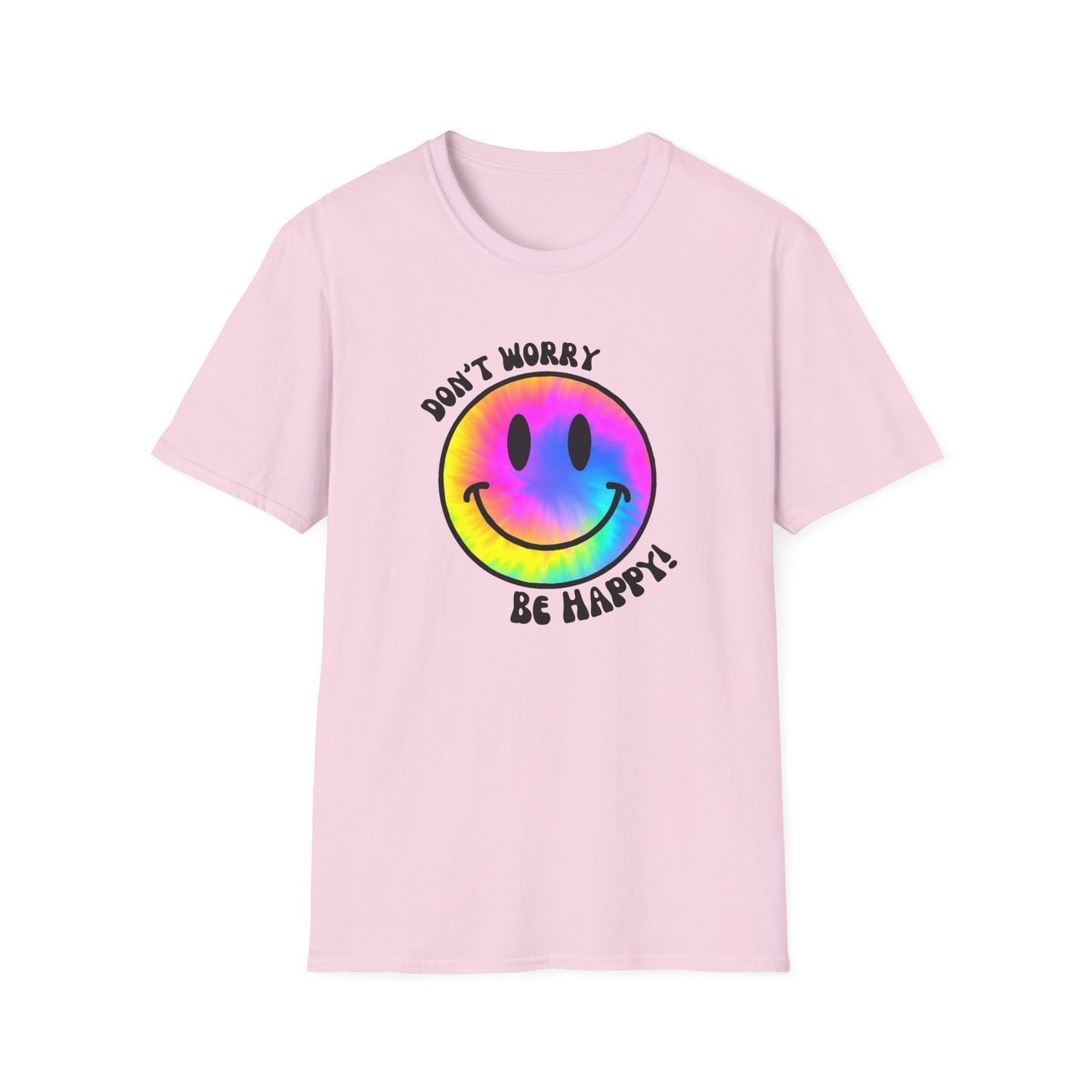 Don’t Worry, Be Happy! Rainbow Tie-Dye Smiley Face Unisex Softstyle T-Shirt
