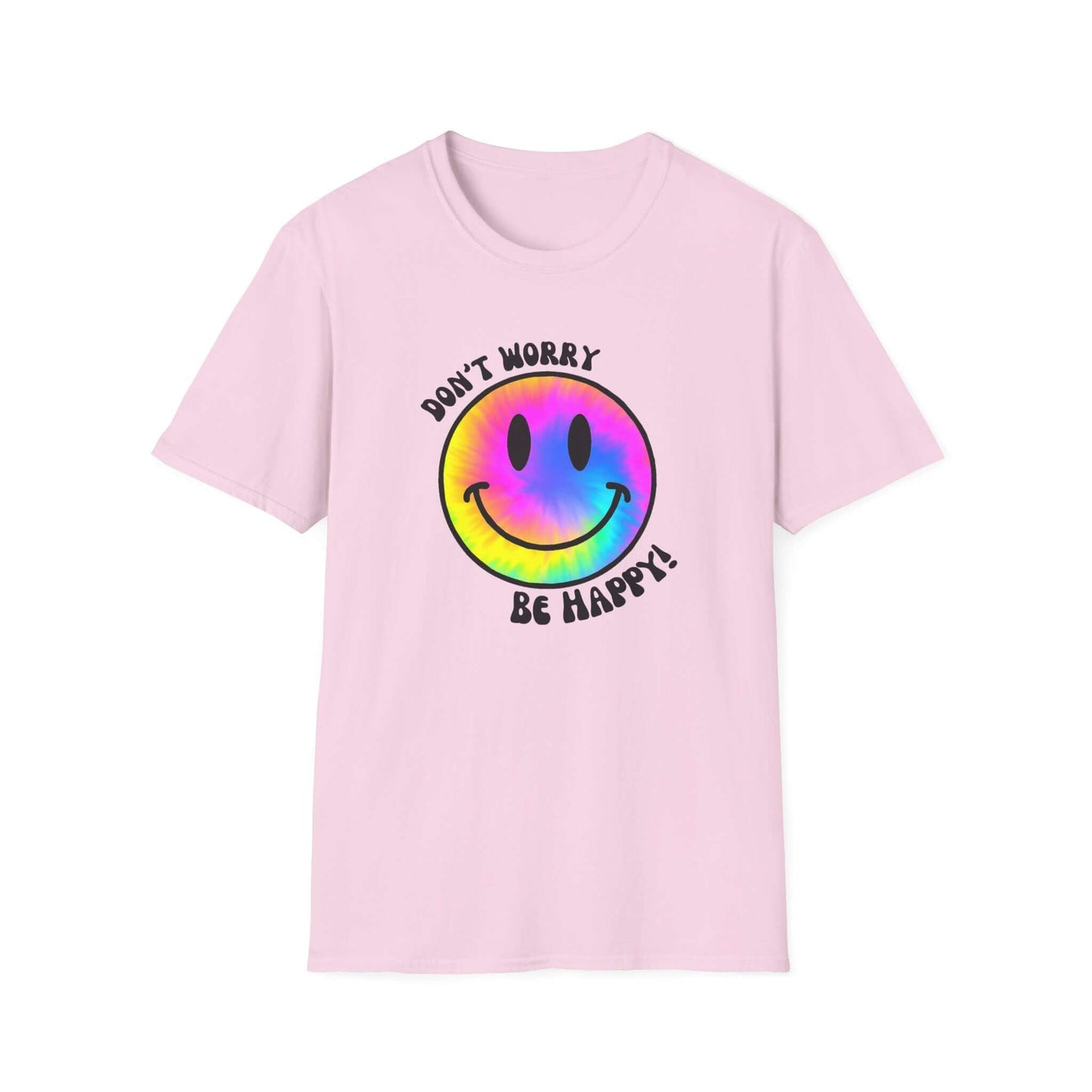 Don’t Worry, Be Happy! Rainbow Tie-Dye Smiley Face Unisex Softstyle T-Shirt