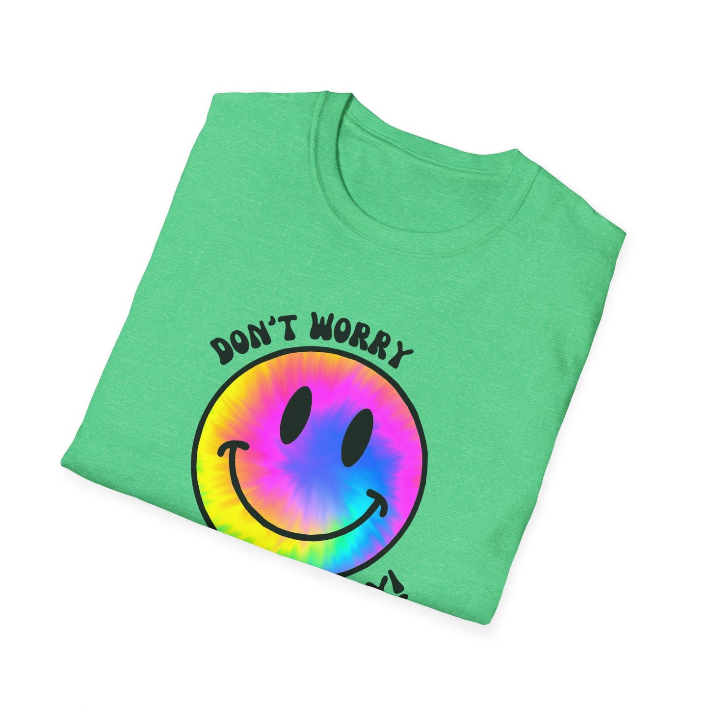 Don’t Worry, Be Happy! Rainbow Tie-Dye Smiley Face Unisex Softstyle T-Shirt