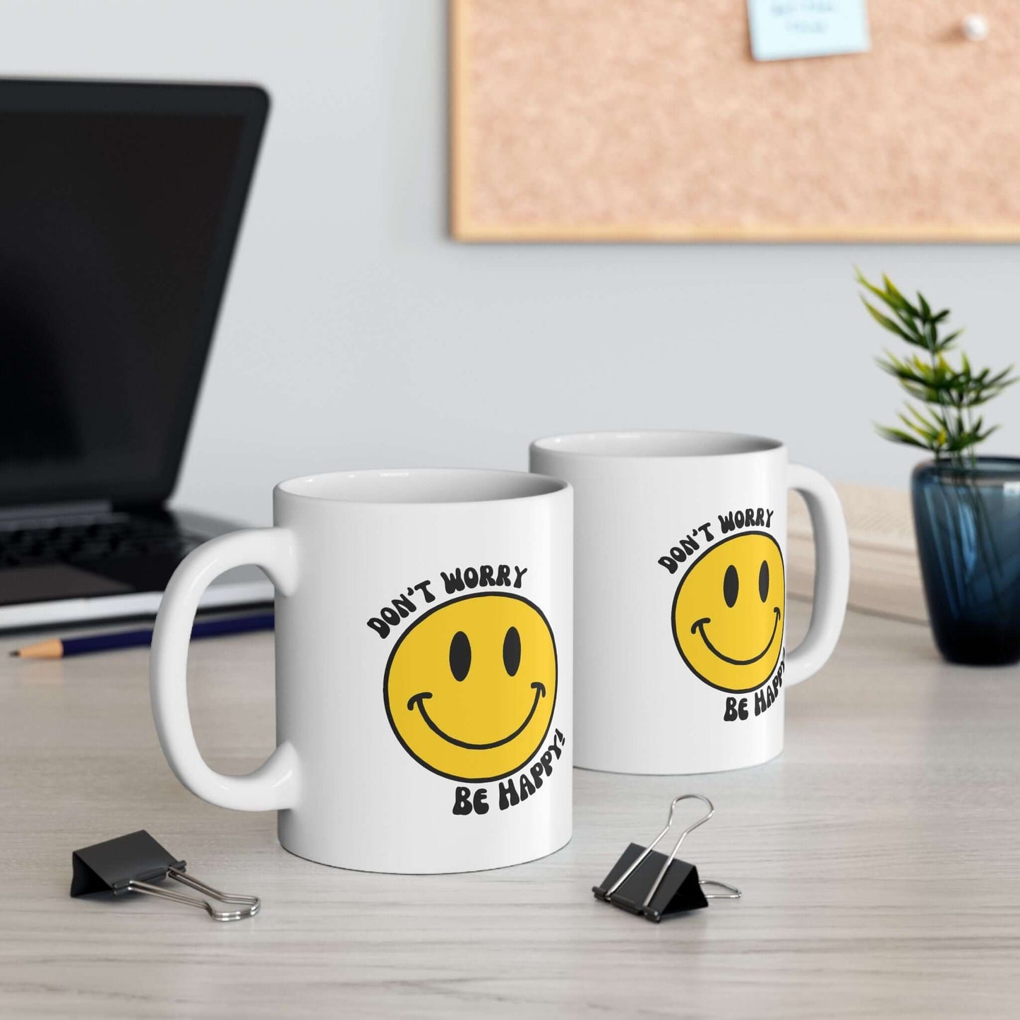 Don’t Worry, Be Happy! Smiley Face Ceramic Coffee Mug, (11oz, 15oz)