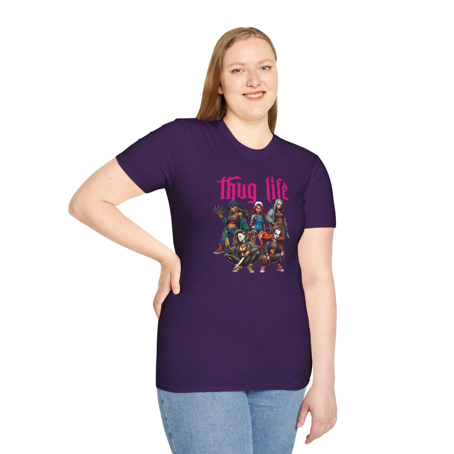 Lady Thug Life Pink Font Horror Character Unisex Softstyle T-Shirt
