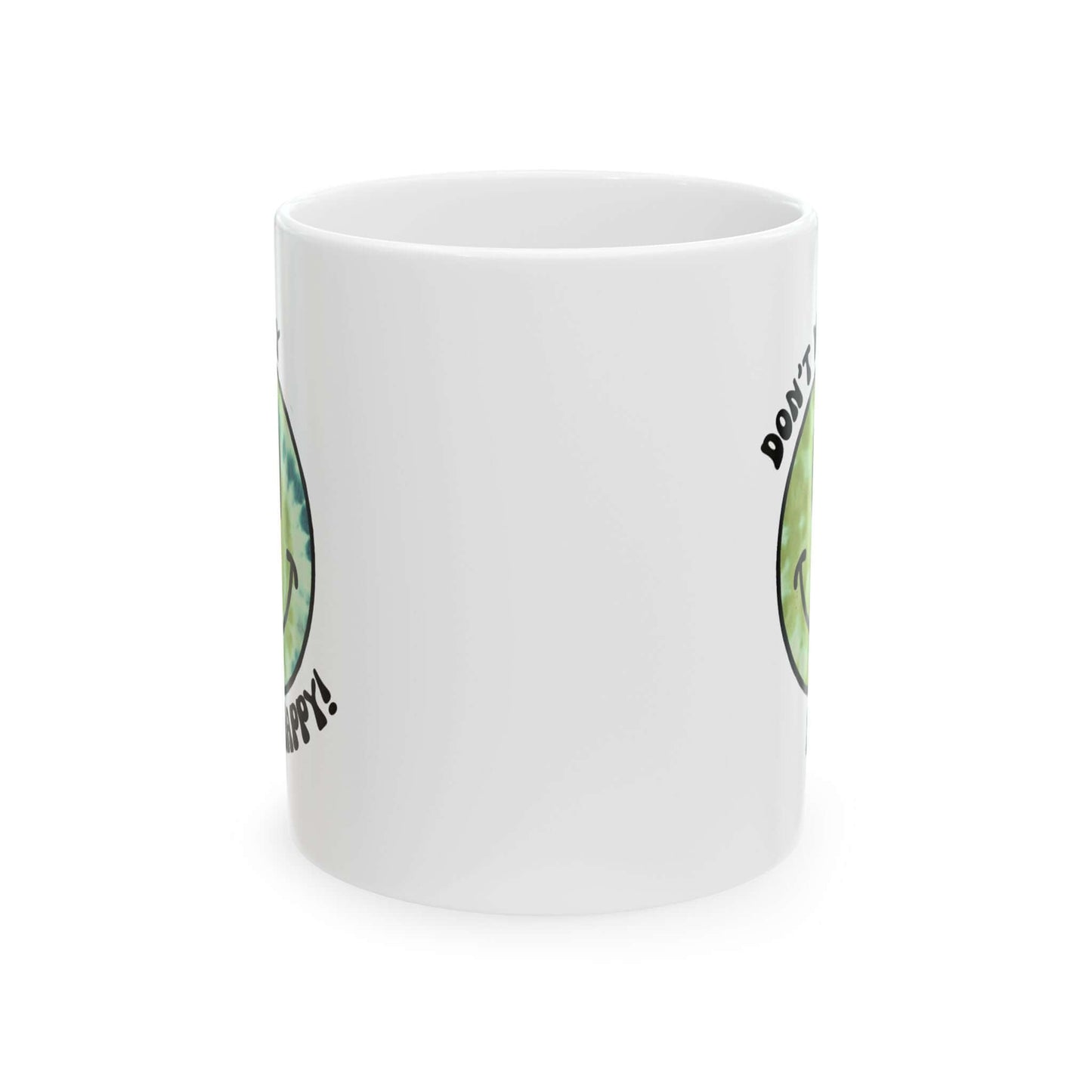 Don’t Worry, Be Happy! Green Tie-Dye Smiley Face Ceramic Mug, (11oz, 15oz)