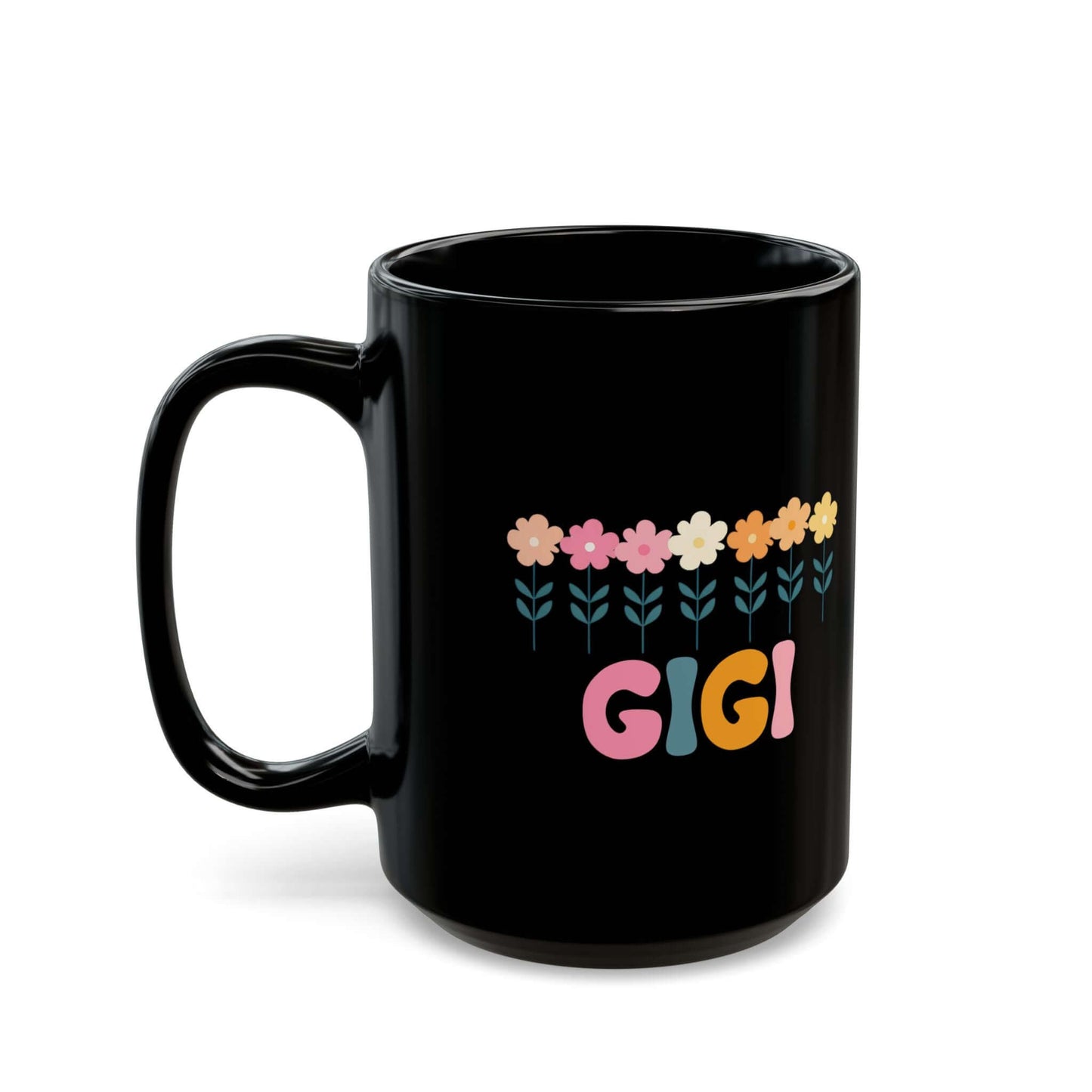 Floral Gigi Black Ceramic Mug (11oz, 15oz) | Retro Gigi Coffee Cup