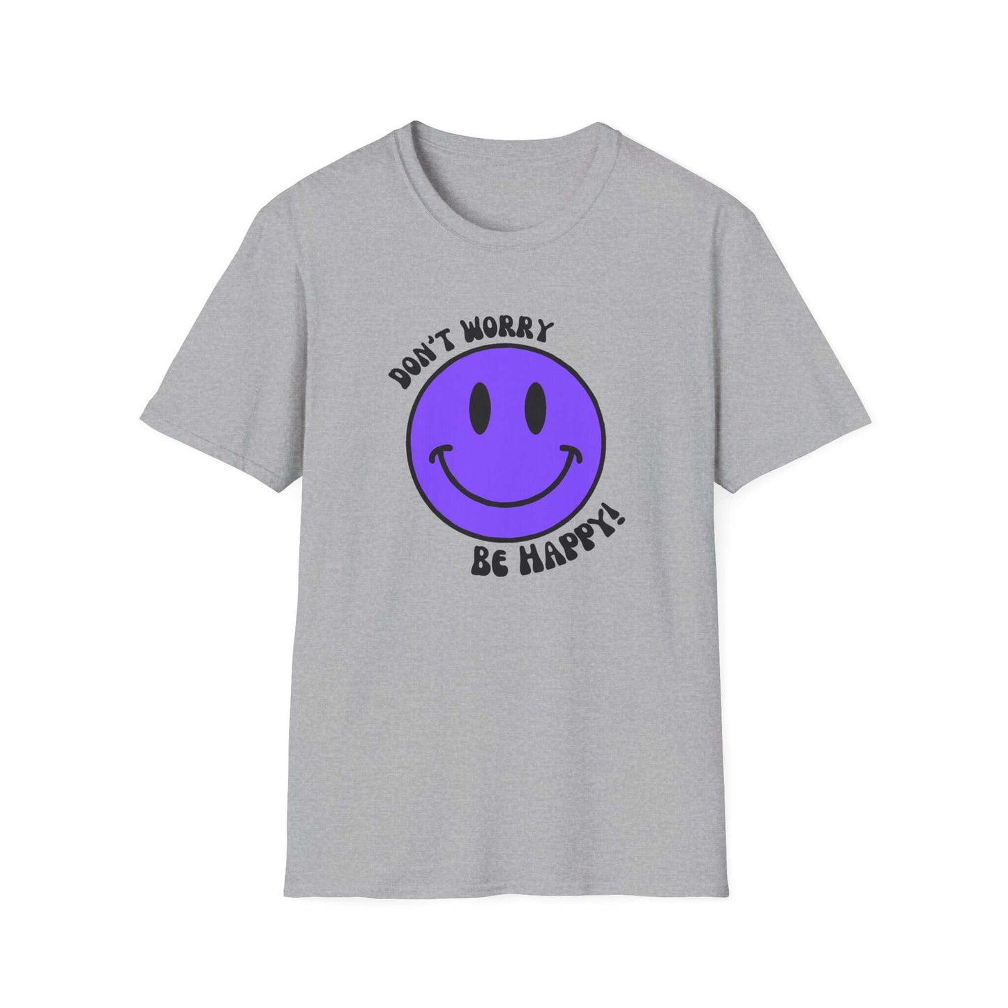Don’t Worry, Be Happy! Purple Smiley Face Unisex Softstyle T-Shirt