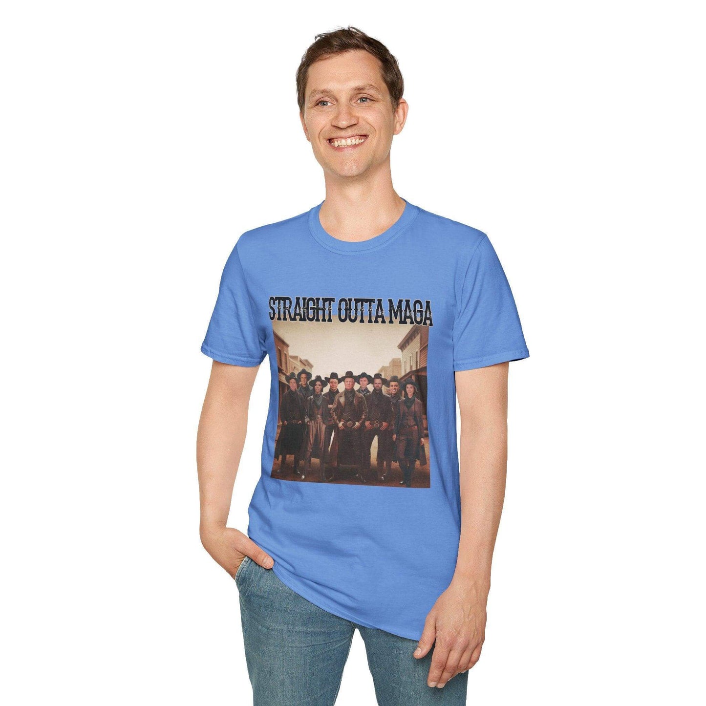 Straight Outta MAGA, Front design Unisex Softstyle T-Shirt - Crafty Harvest Designs