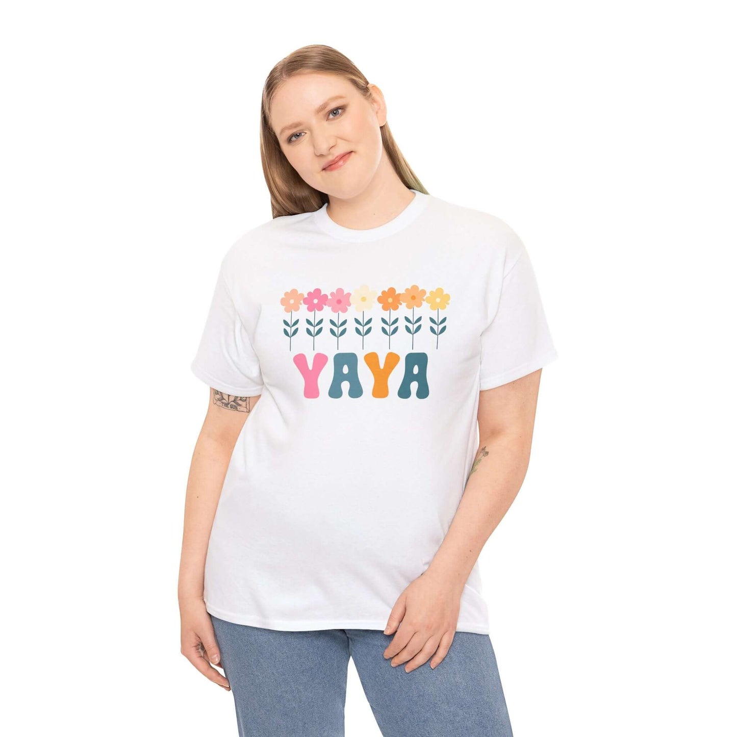 Floral Yaya Unisex Heavy Cotton Tee | Retro Daisy Yaya Shirt