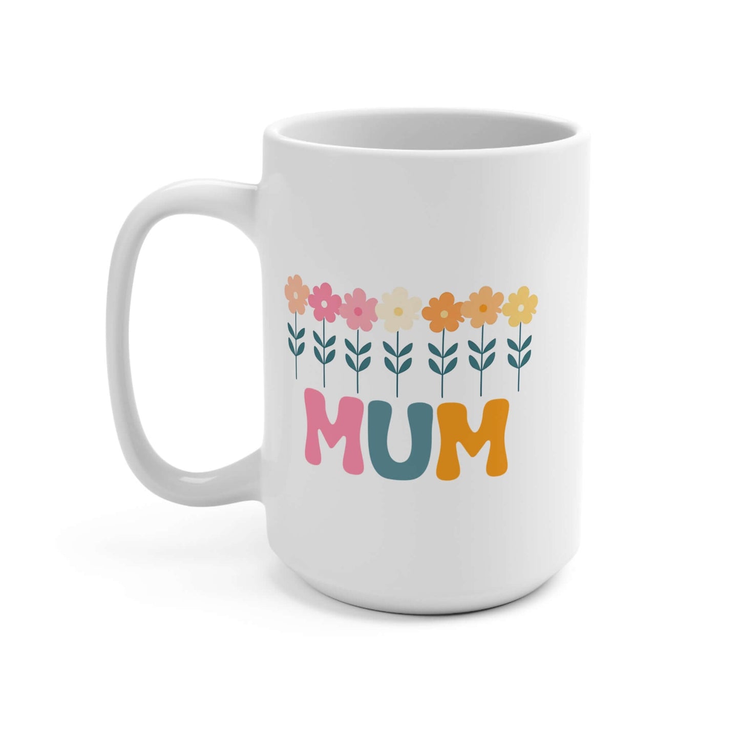 Mum Floral White Ceramic Mug | 15oz Mum Coffee Cup