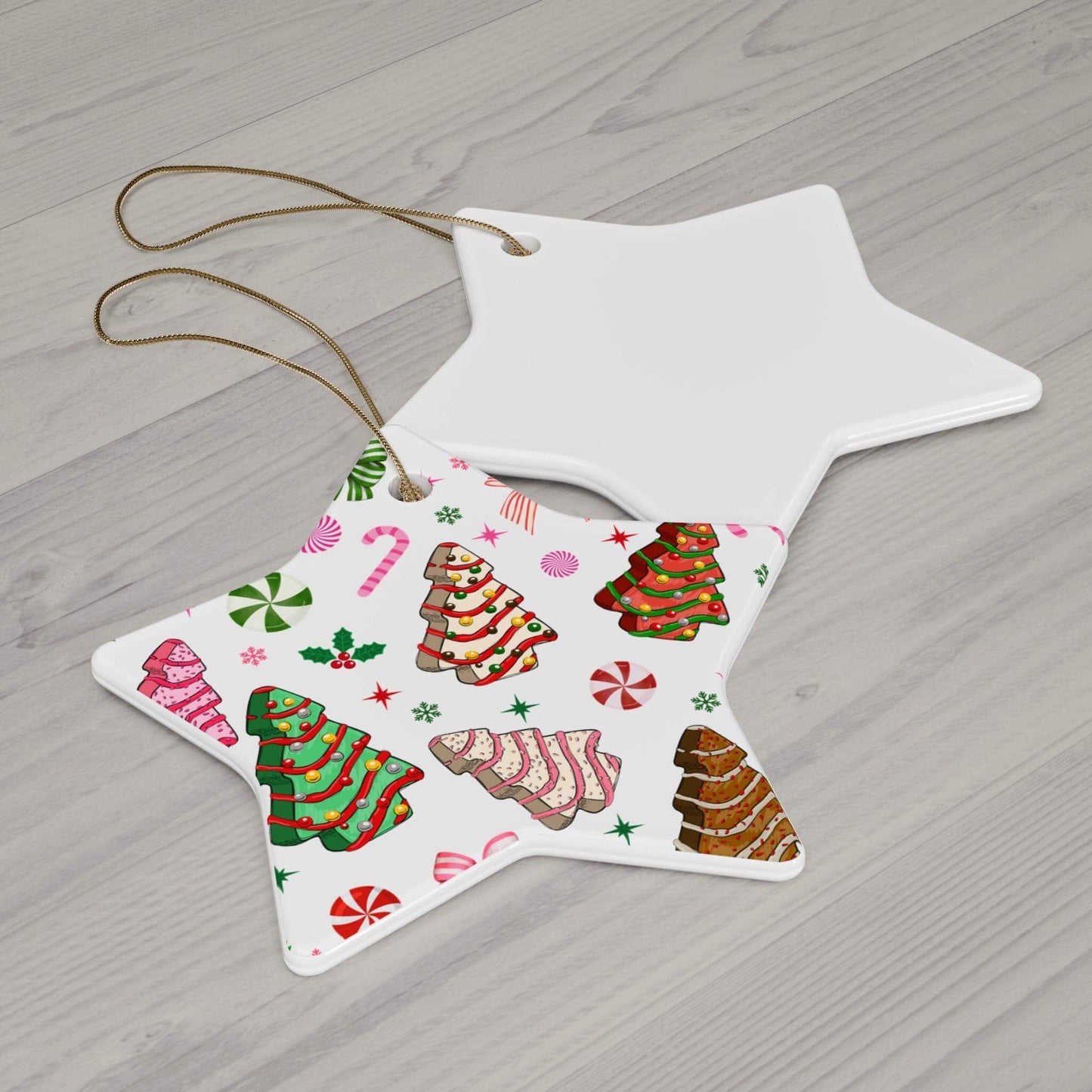 Christmas Tree Cakes and Bows, Ceramic Ornament - Crafty Harvest Designs